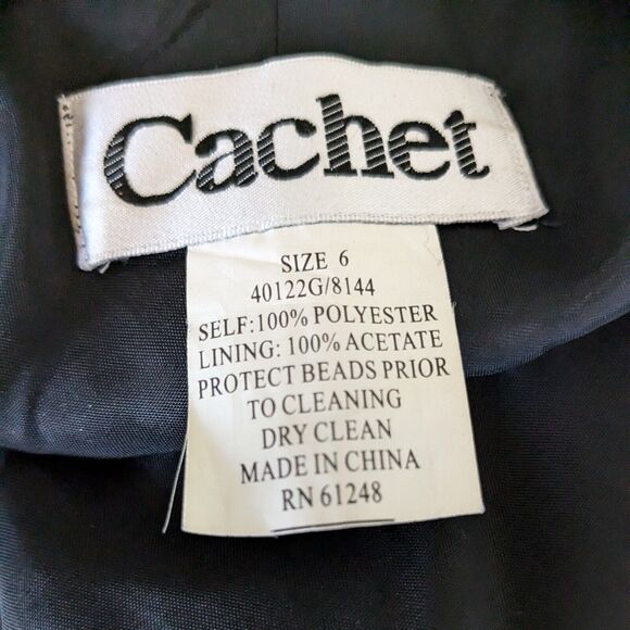 Vintage Maxi Dress Prom Gown Slip Beaded 90S Y2K Cachet Black Silver Formal 6 - Picture 9 of 11